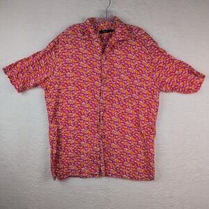ZEGNA SPORT Mens Linen Floral Button Up Short Sleeve Shirt Size XL Tropical